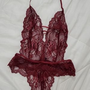 Burgundy lace teddy